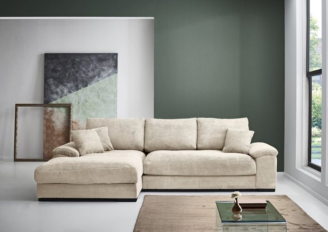 Iwaniccy Wohnlandschaft 6 Kissen, Daunen, Cord beige - 281x90x177cm (BxHxT) günstig online kaufen