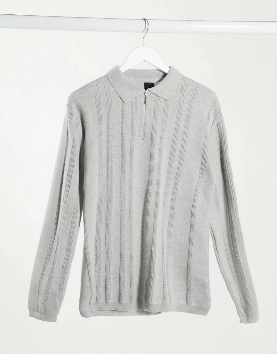 River Island – Strickpolohemd mit halblangem Reißverschluss in Grau günstig online kaufen