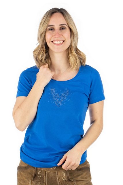 OS-Trachten Trachtenshirt Wimporo Kurzarm T-Shirt mit Strass-Hirsch auf der günstig online kaufen