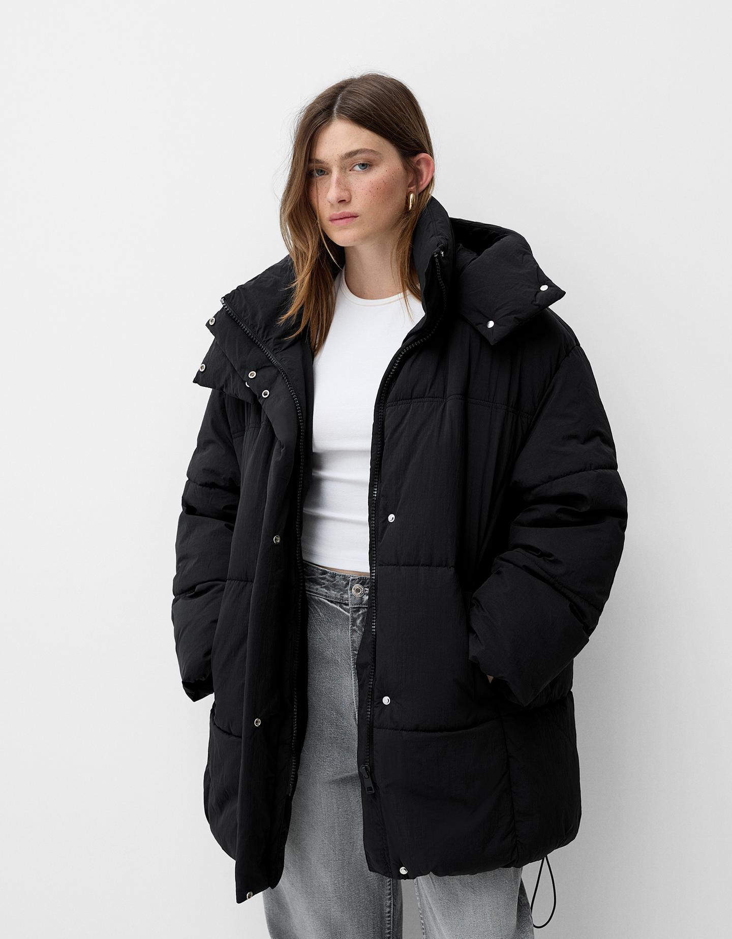 Bershka 3/4-Mantel Kapuze Damen Xl Schwarz günstig online kaufen