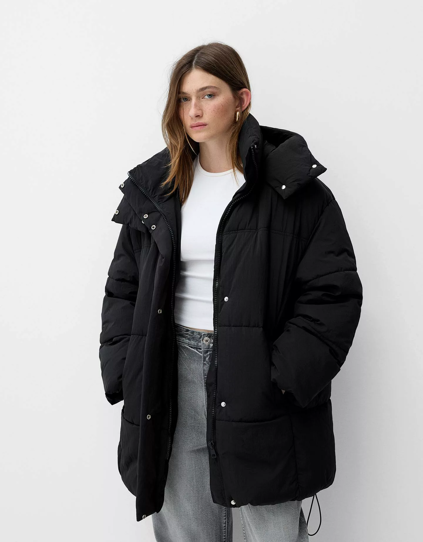 Bershka 3/4-Mantel Kapuze Damen Xs Schwarz günstig online kaufen