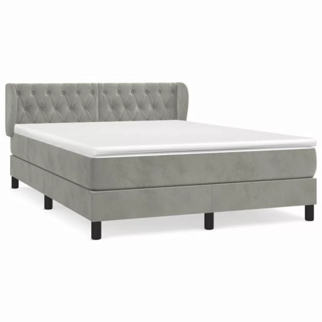 furnicato Bett Boxspringbett mit Matratze Hellgrau 140x190 cm Samt günstig online kaufen