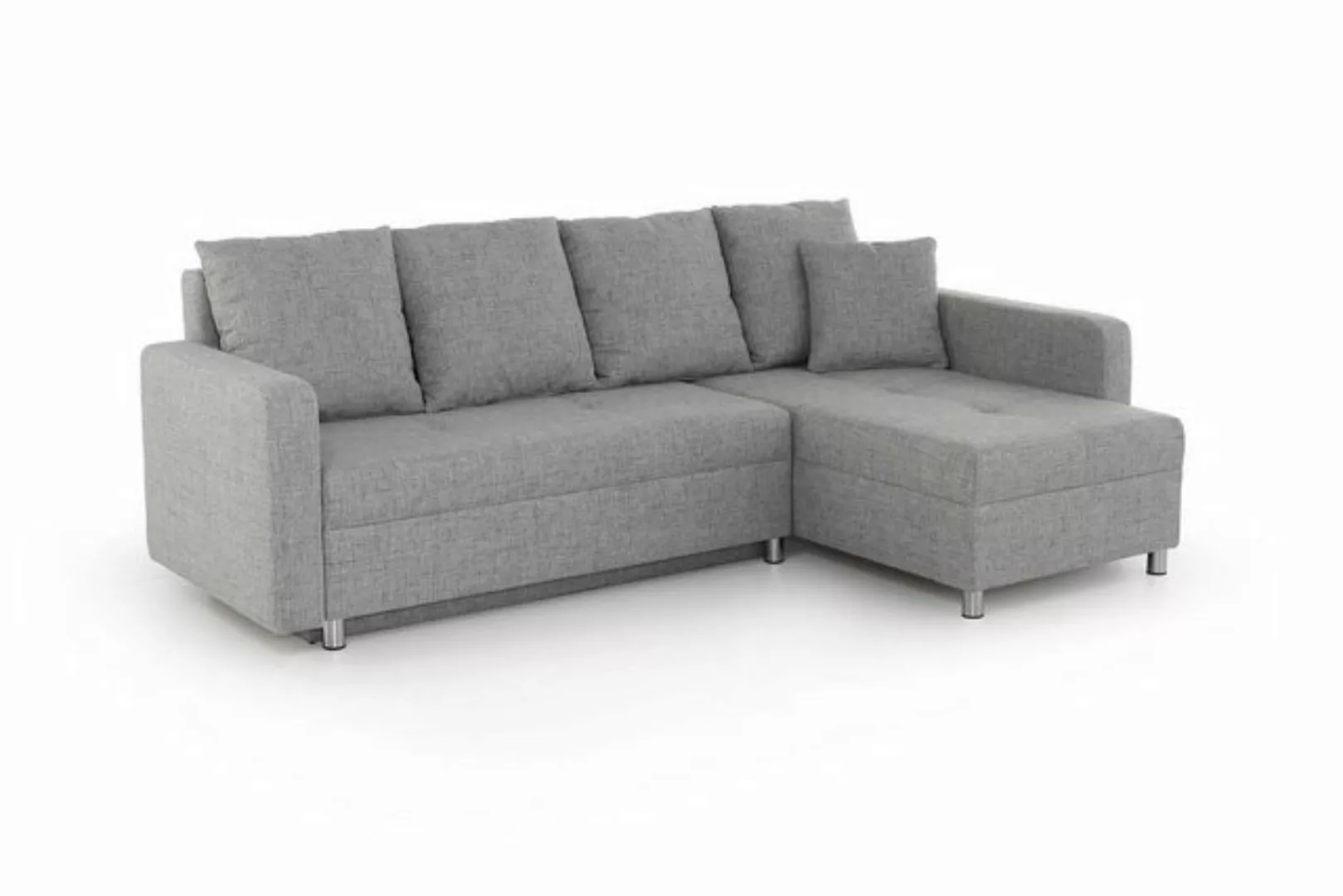 Ecksofa klein mit Schlaffunktion und Bettkasten Grau 228 x 154 cm beidseiti günstig online kaufen