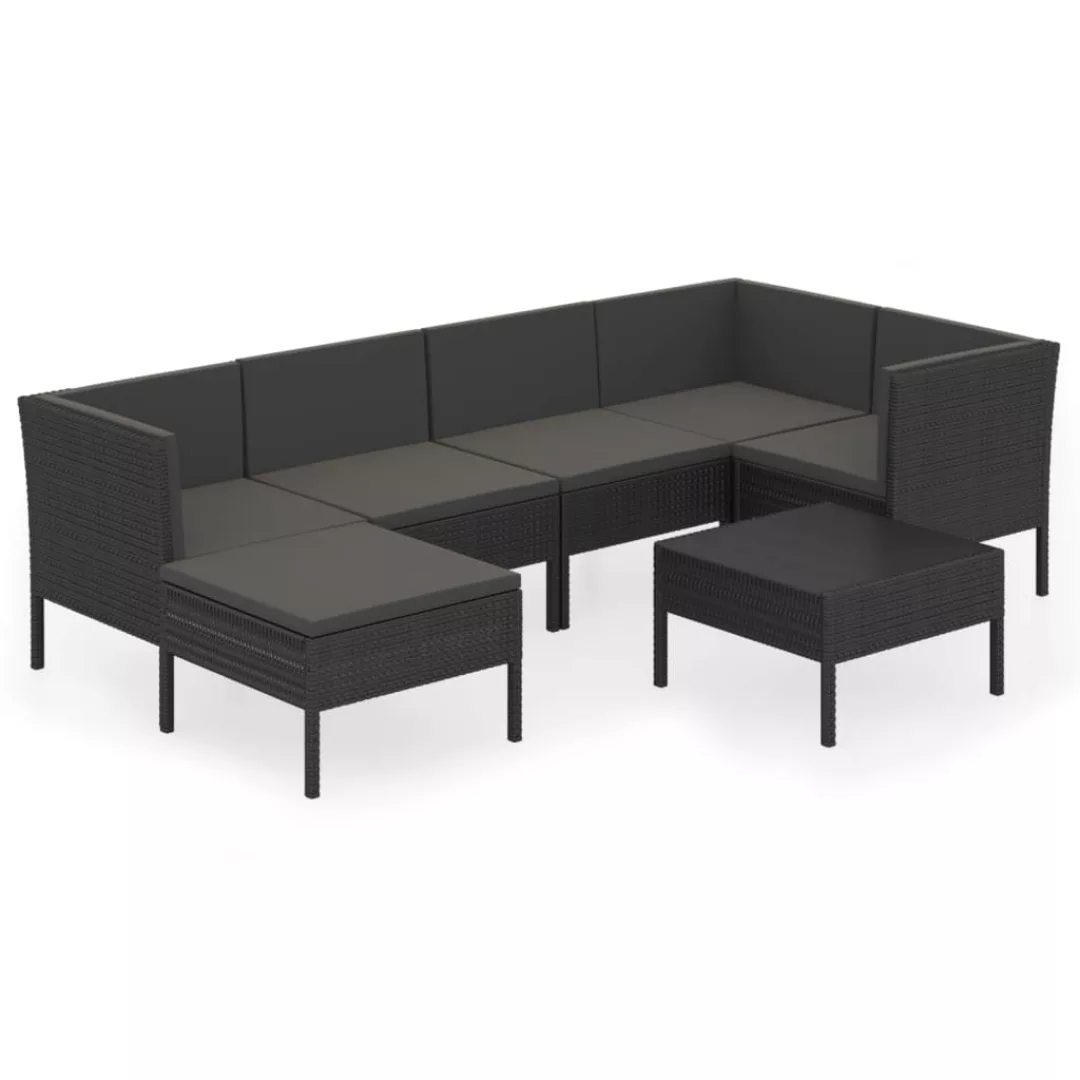 7-tlg. Garten-lounge-set Mit Auflagen Poly Rattan Schwarz günstig online kaufen