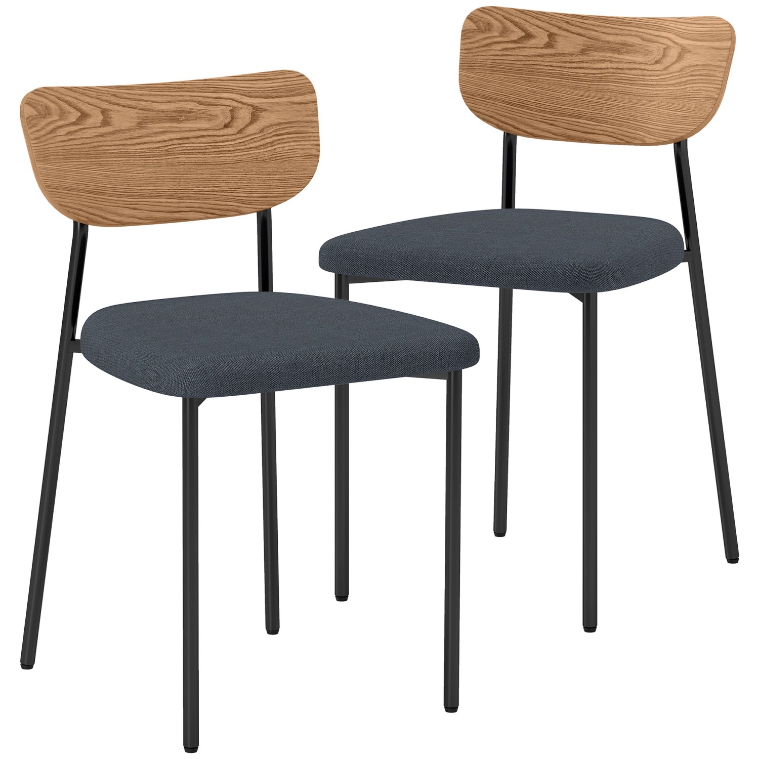HOMCOM Esszimmerstühle Polyester Schaumstoff 49L x 45B x 76H cm Grau Naturh günstig online kaufen