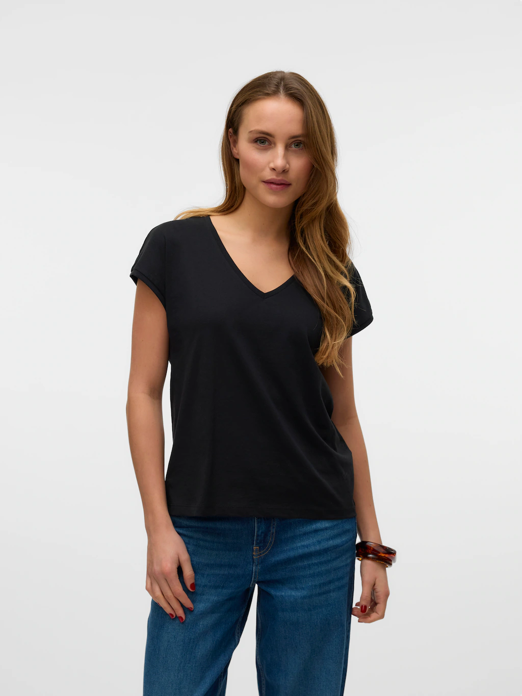 Vero Moda Kurzarmshirt "VMLUNA SS V-NECK TEE JRS NOOS" günstig online kaufen