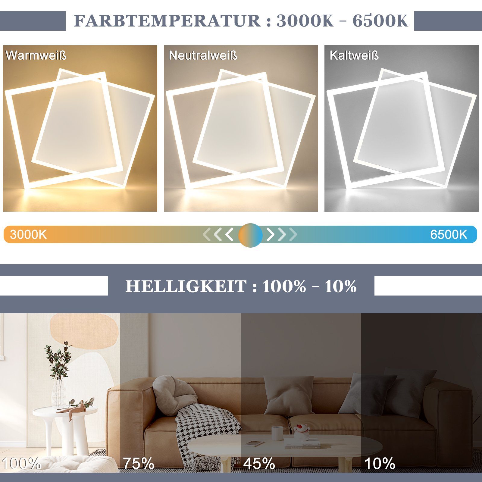 Nettlife LED Deckenleuchte Dimmbar Eckig Acryl günstig online kaufen