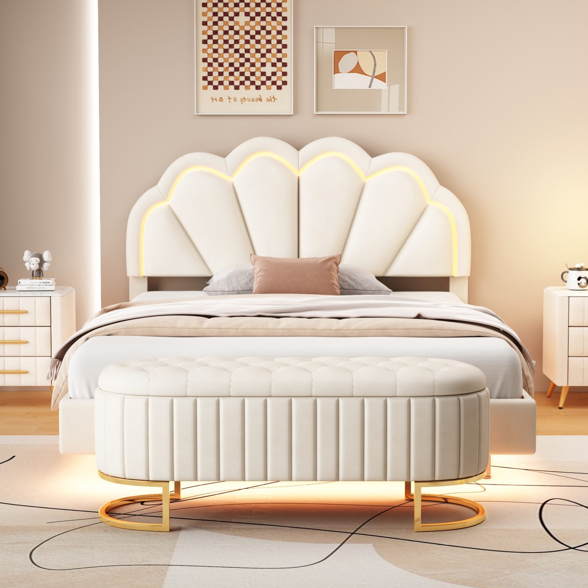 Flieks Polsterbett, LED Doppelbett Schwebebett Muschel günstig online kaufen