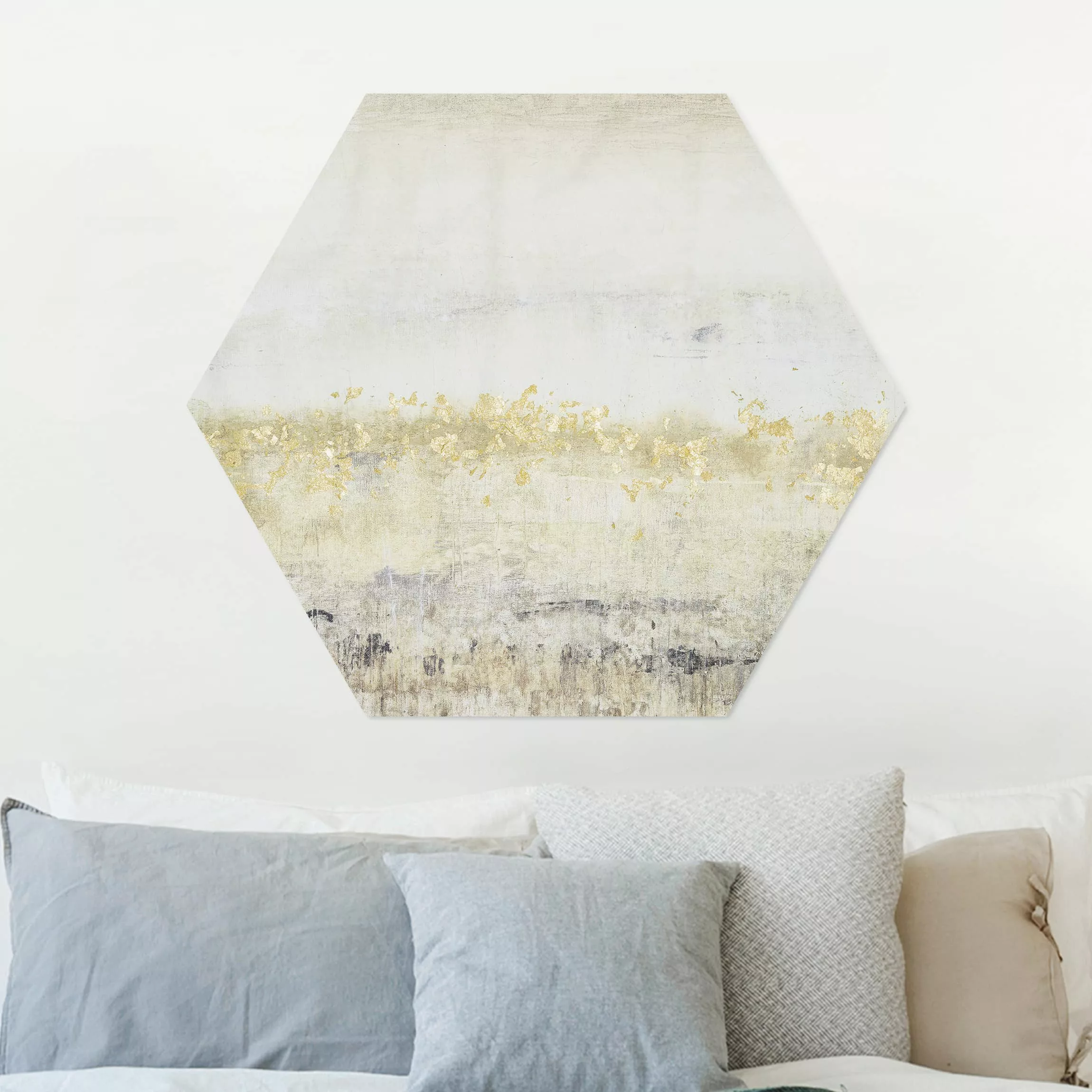 Hexagon-Alu-Dibond Bild Abstrakt Goldene Farbfelder II günstig online kaufen