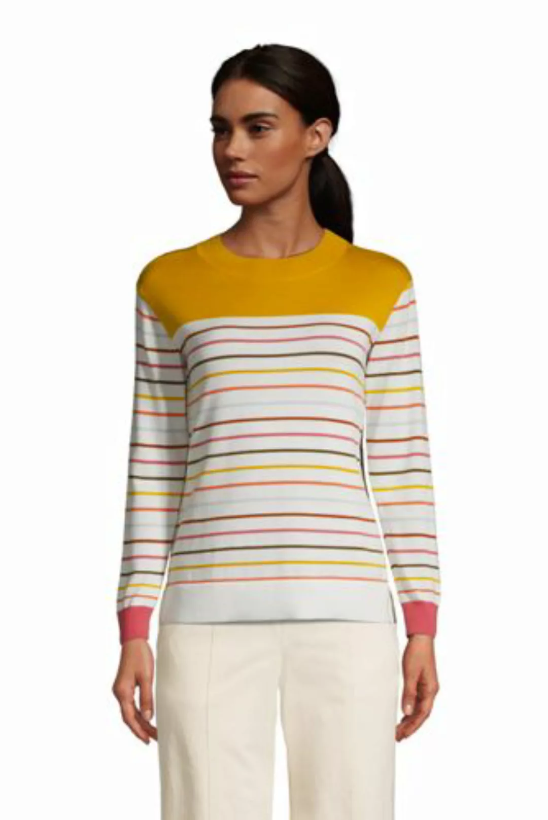 Colorblock Feinstrick-Pullover Rundhals aus Baumwolle, Damen, Größe: L Norm günstig online kaufen
