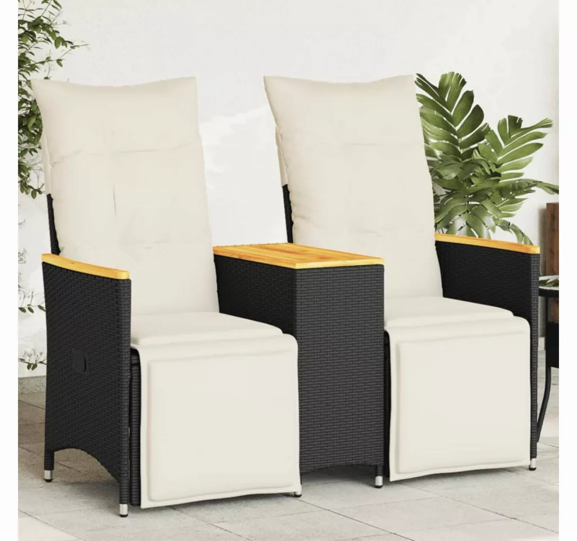 vidaXL Loungesofa Gartensofa 2-Sitzer Verstellbar mit Tisch Schwarz Poly Ra günstig online kaufen