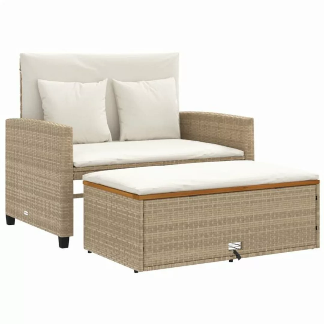 vidaXL Sofa, Gartensofa mit Kissen 2-Sitzer Beige Poly Rattan & Akazienholz günstig online kaufen