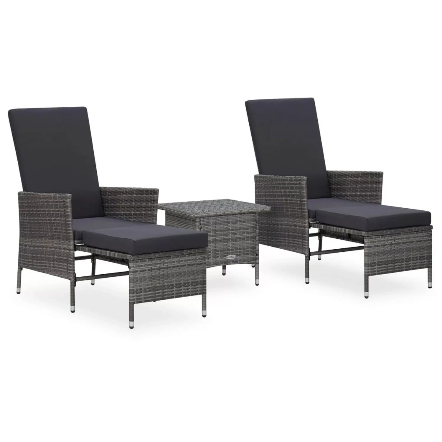 3-tlg. Garten-lounge-set Mit Auflagen Poly Rattan Grau günstig online kaufen