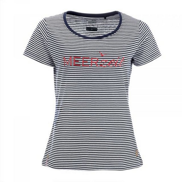 modAS Kurzarmshirt Damen T-Shirt mit Streifen und Print Meerzeit – Basic Sh günstig online kaufen