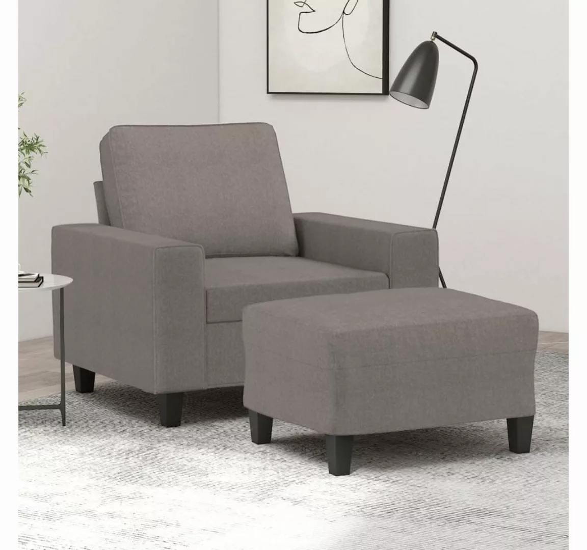 vidaXL Sofa Sessel mit Hocker 60 cm Stoff, Taupe günstig online kaufen