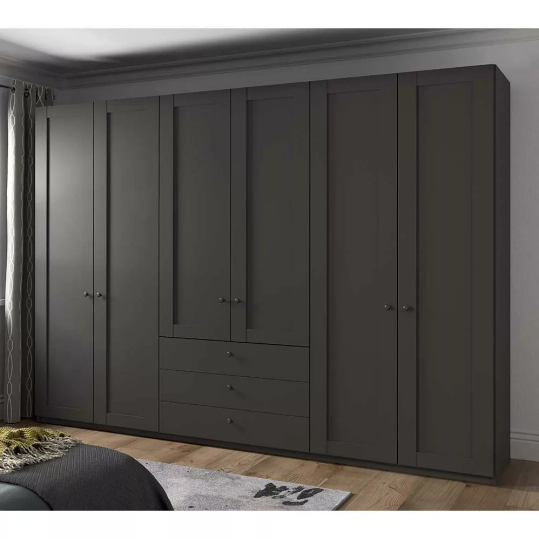 XL Kleiderschrank 6 Türen in Dunkelgrau Landhaus 300 cm breit günstig online kaufen