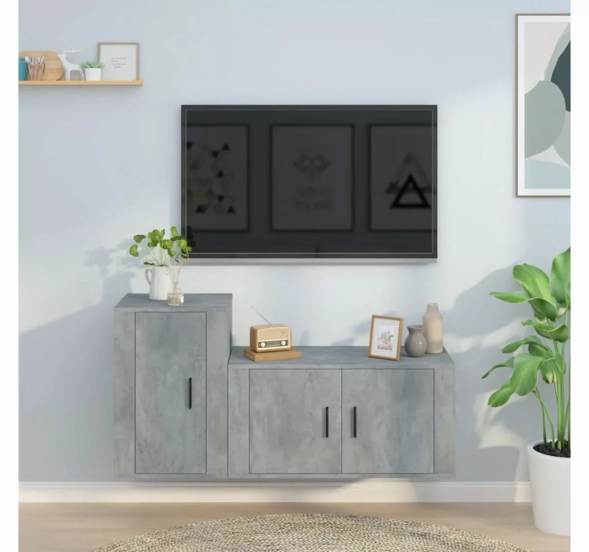 furnicato TV-Schrank 2-tlg. TV-Schrank-Set Betongrau Holzwerkstoff günstig online kaufen