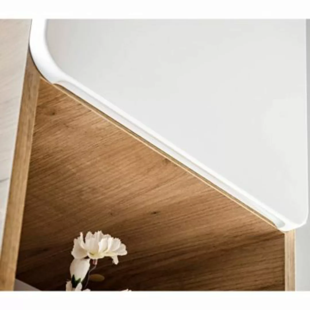 Lomadox Badmöbel Set mit 80cm Waschtisch & LED-Spiegel LUTON-56 Hochglanz w günstig online kaufen