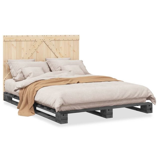 vidaXL Bett Massivholzbett mit Kopfteil Grau 160x200 cm Kiefer günstig online kaufen