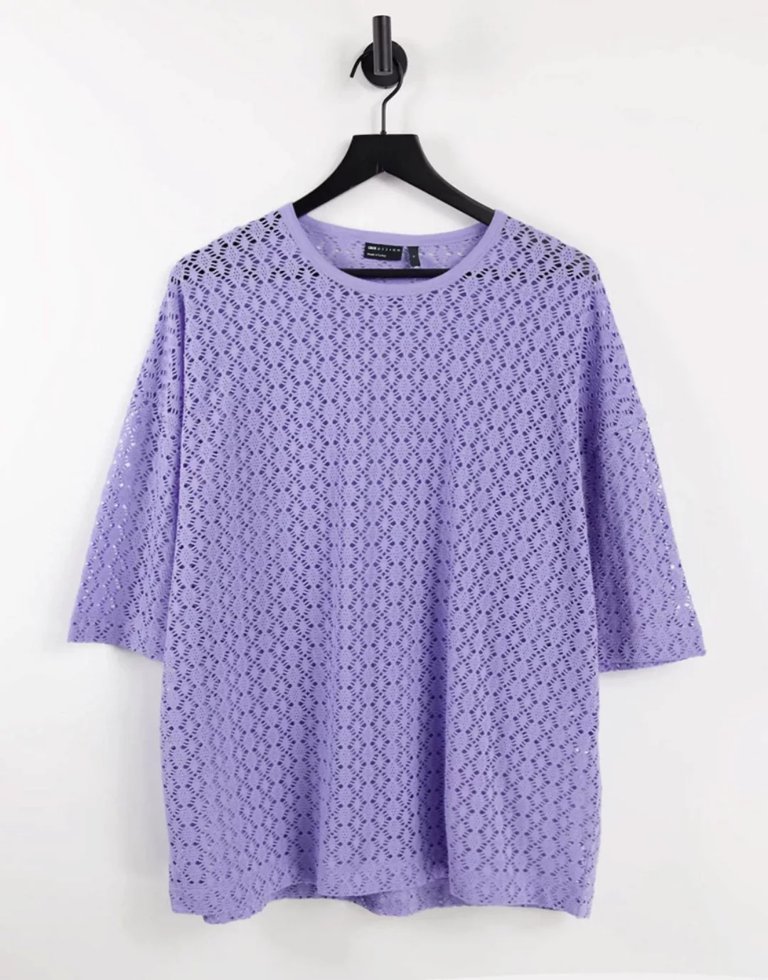 ASOS DESIGN – Oversize-T-Shirt in Flieder mit transparenter Struktur-Lila günstig online kaufen