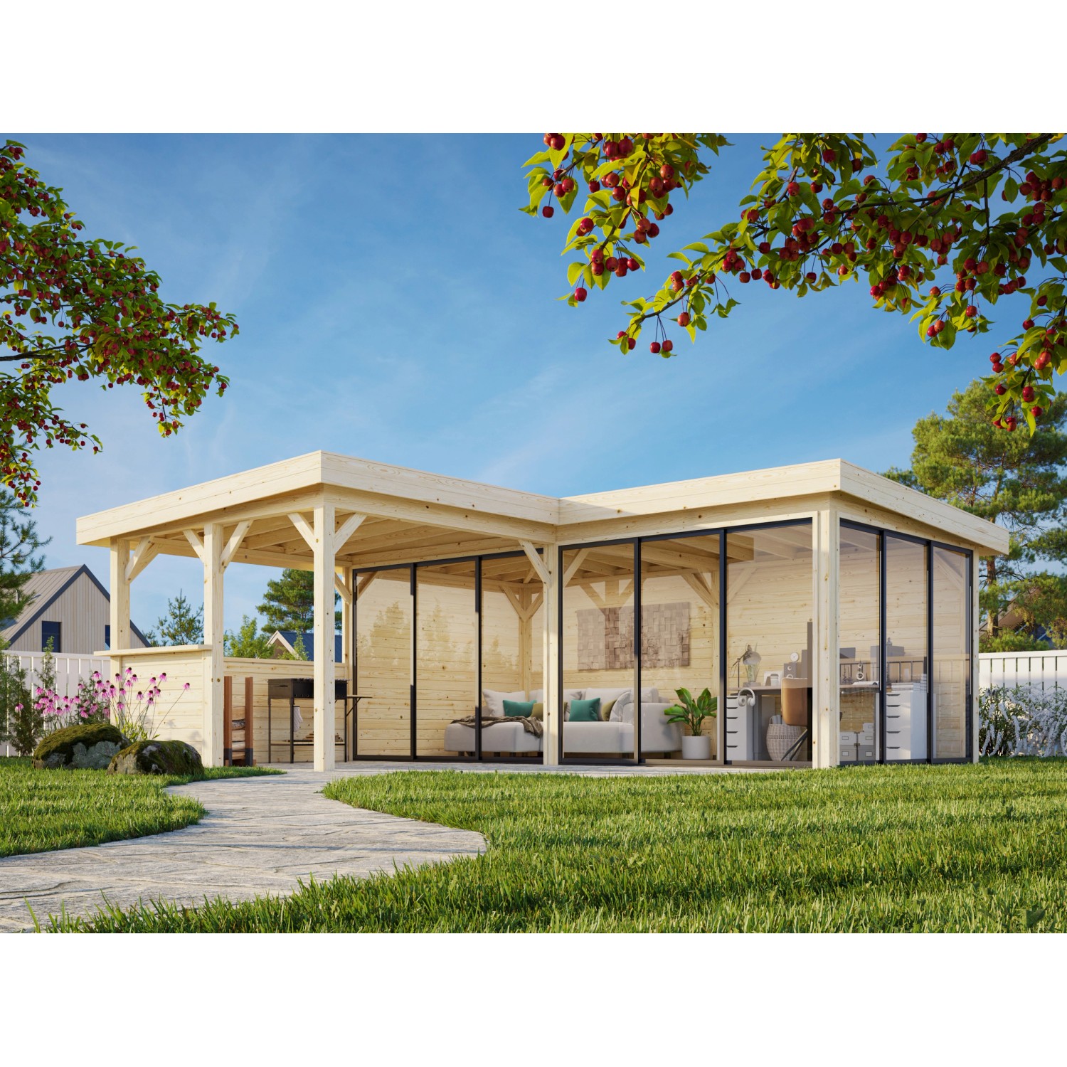 Palmako Pavillon Lenna Set 723 Slide Plus 588 x 588 cm Lackiert Weiß FSC® günstig online kaufen