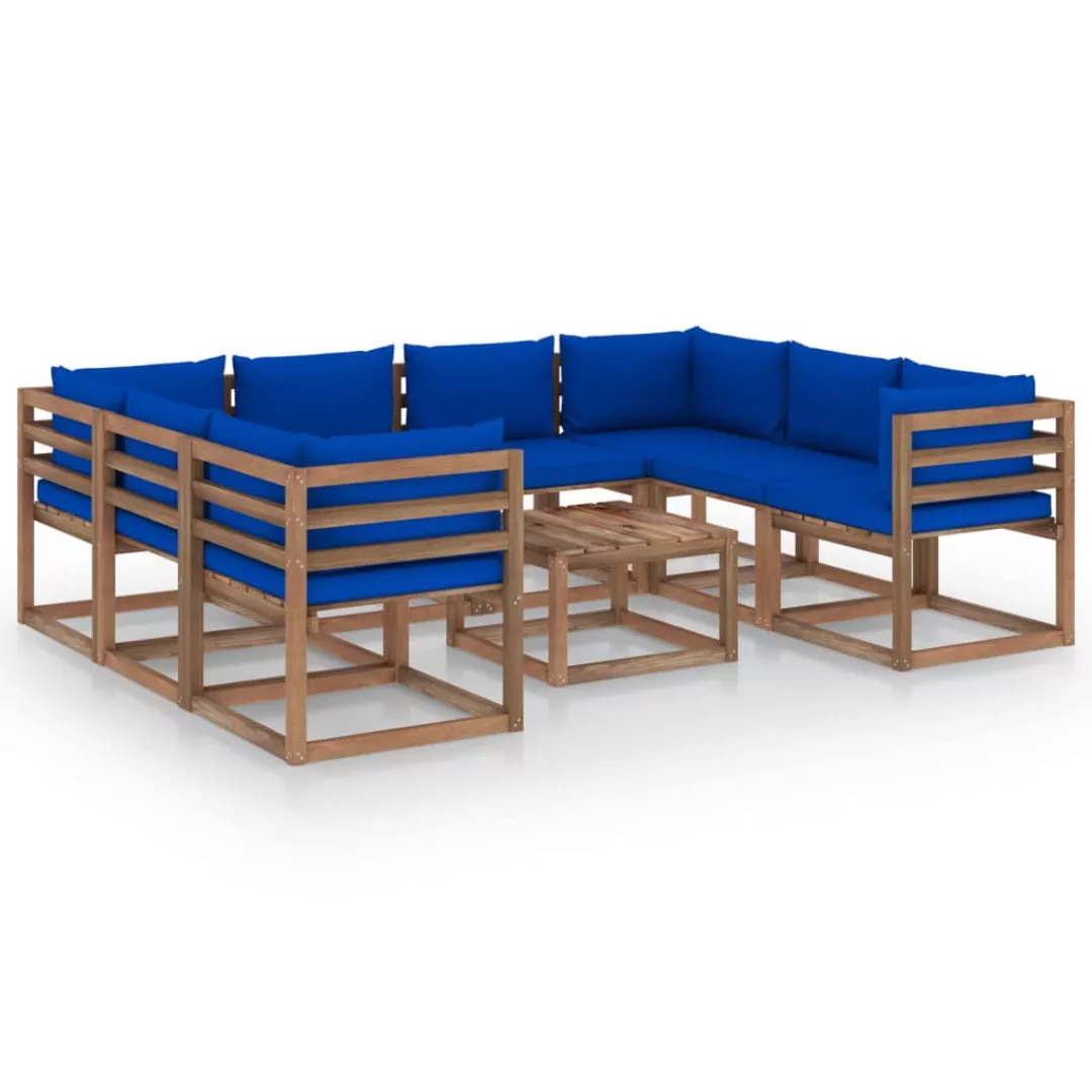 9-tlg. Garten-lounge-set Mit Blauen Kissen günstig online kaufen