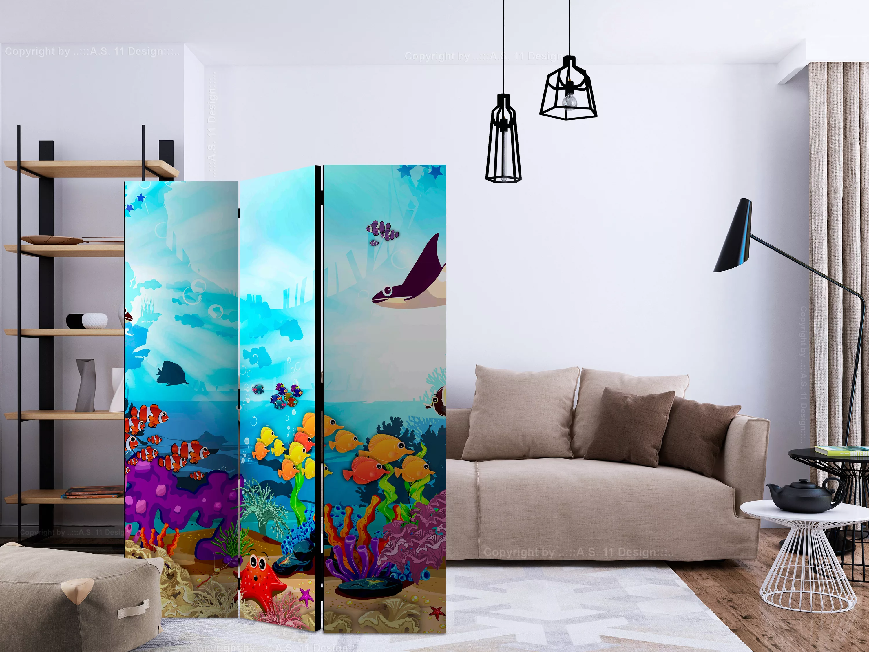 3-teiliges Paravent - Underwater Fun [room Dividers] günstig online kaufen