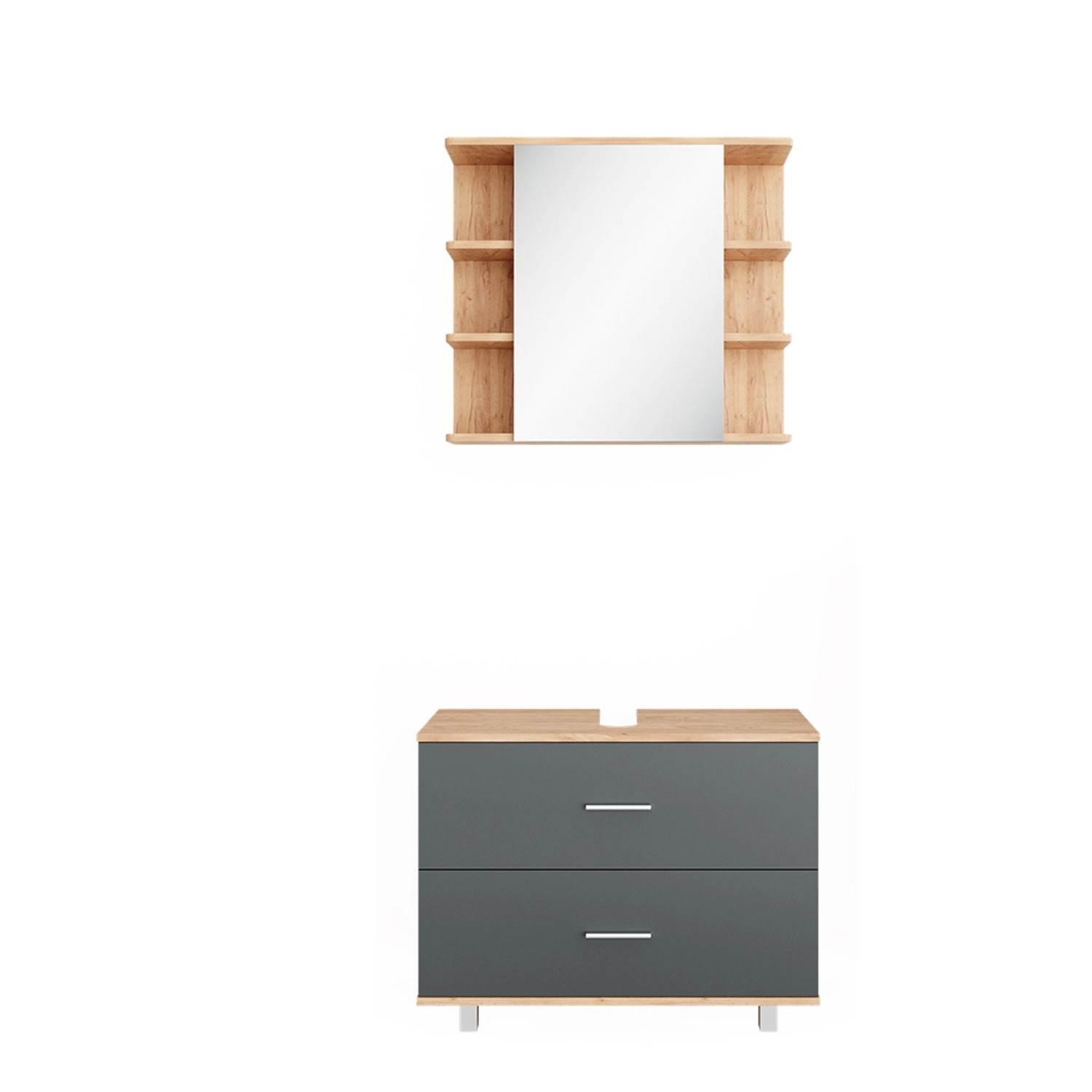 Vicco Badmöbel-Set Ilias Goldkraft Eiche/Anthrazit 2 Teile Unterschrank 80 günstig online kaufen