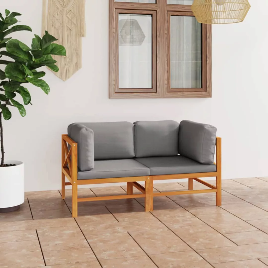 2-sitzer-gartensofa Mit Grauen Kissen Massivholz Teak günstig online kaufen