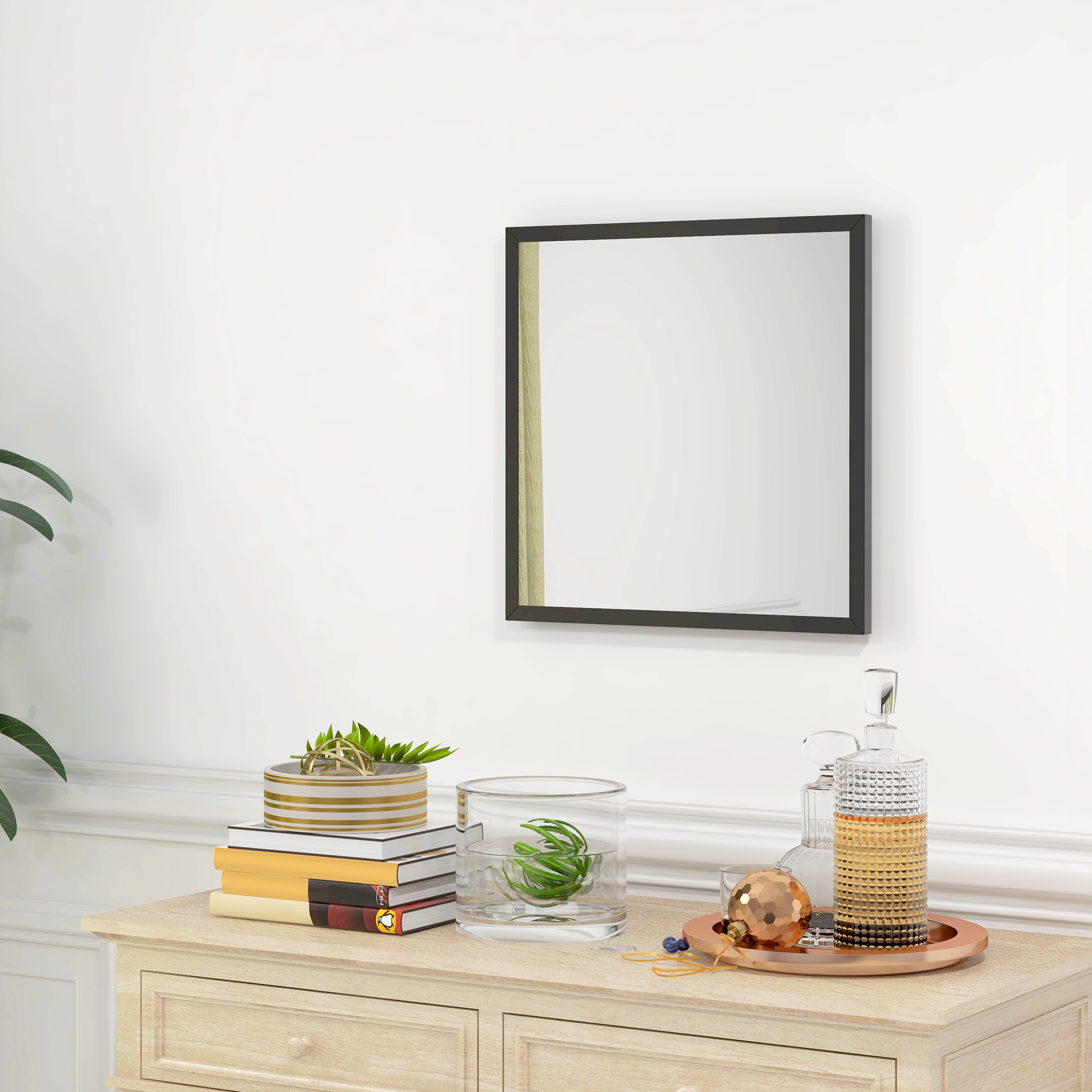 HOMCOM Wandspiegel quadratisch 50 x 50 cm, schwarzer Holzrahmen, ideal für günstig online kaufen