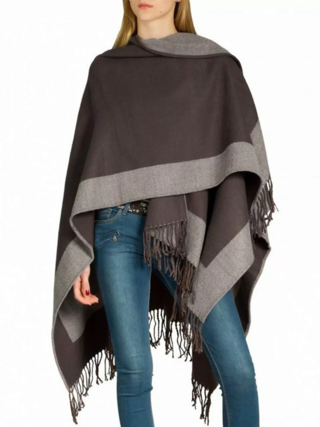 Caspar Poncho Caspar PON032 Damen Fransen Poncho günstig online kaufen