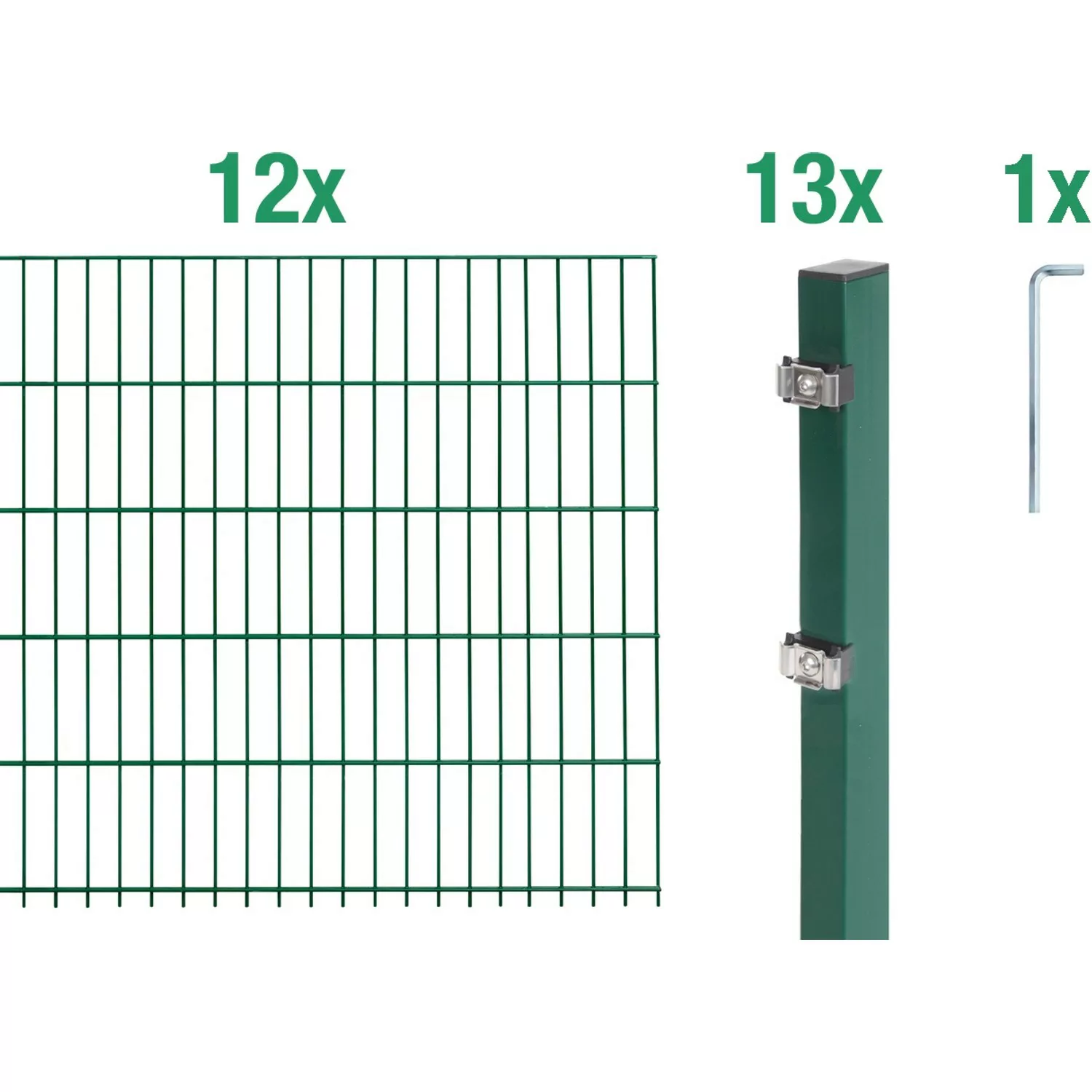 Metallzaun Grund-Set Doppelstabmatte verz. Grün beschichtet 12 x 2 m x 1 m günstig online kaufen