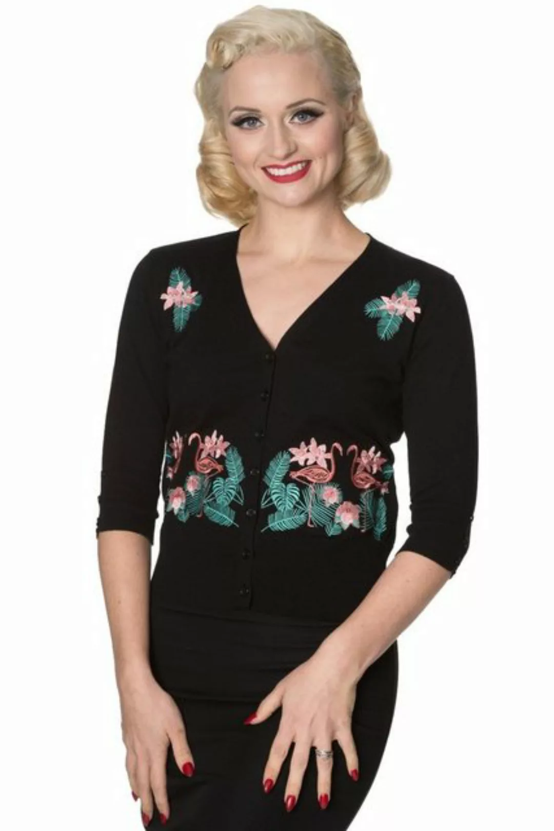 Banned Strickjacke Face To Face Flamingo Retro Vintage Cardigan günstig online kaufen