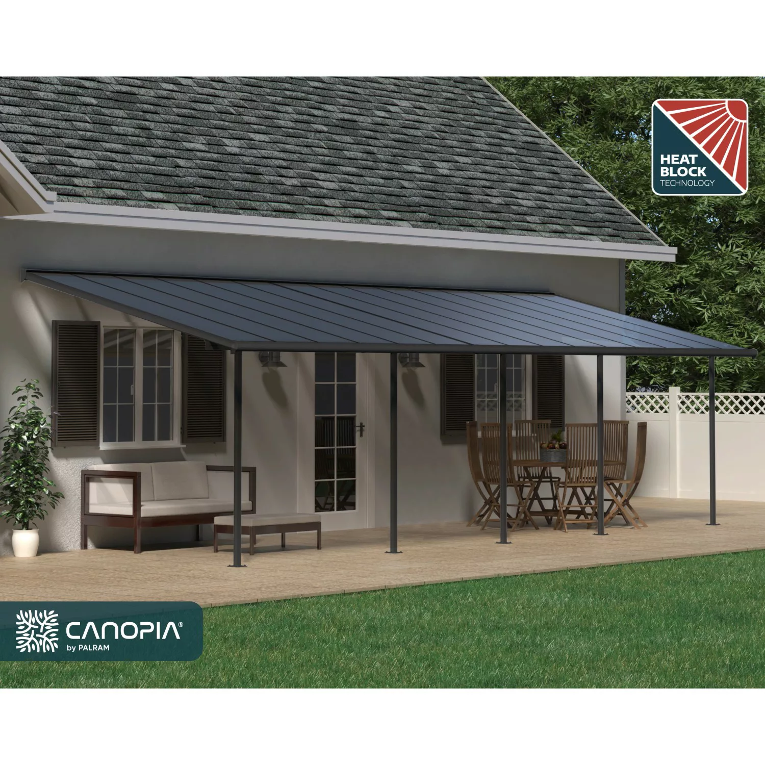 Palram - Canopia Terrassenüberdachung Capri 915 cm x 300 cm Anthrazit Grau günstig online kaufen