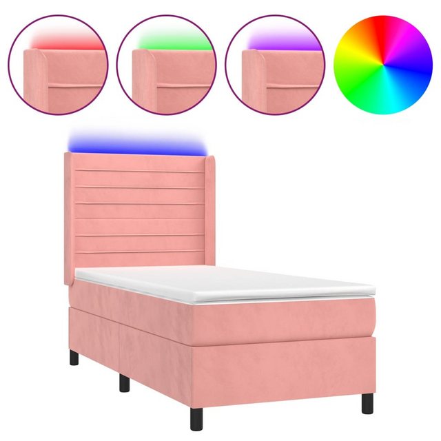 vidaXL Boxspringbett Boxspringbett mit Matratze und LED Samt (90 x 190 cm, günstig online kaufen