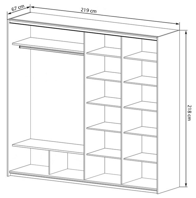 Feldmann-Wohnen Schwebetürenschrank Box II (1-St) 219x67x218cm, 2-türig mit günstig online kaufen