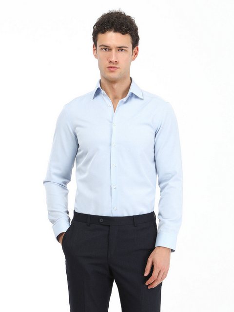 KİP Langarmhemd Hellblaues Gerade Slim Fit Weben Klassisches Baumwollmischh günstig online kaufen