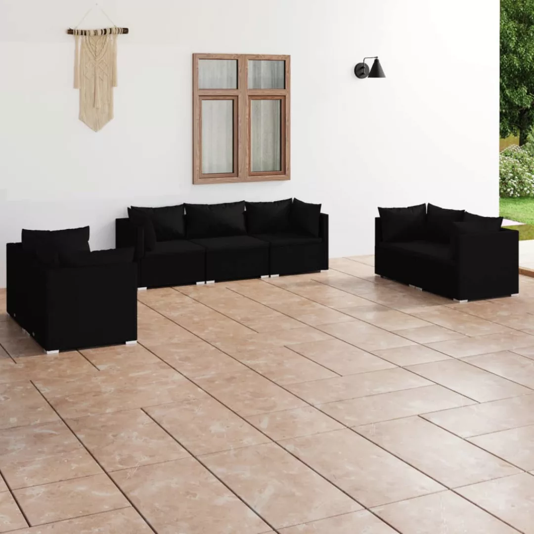 Vidaxl 7-tlg. Garten-lounge-set Mit Kissen Poly Rattan Schwarz günstig online kaufen