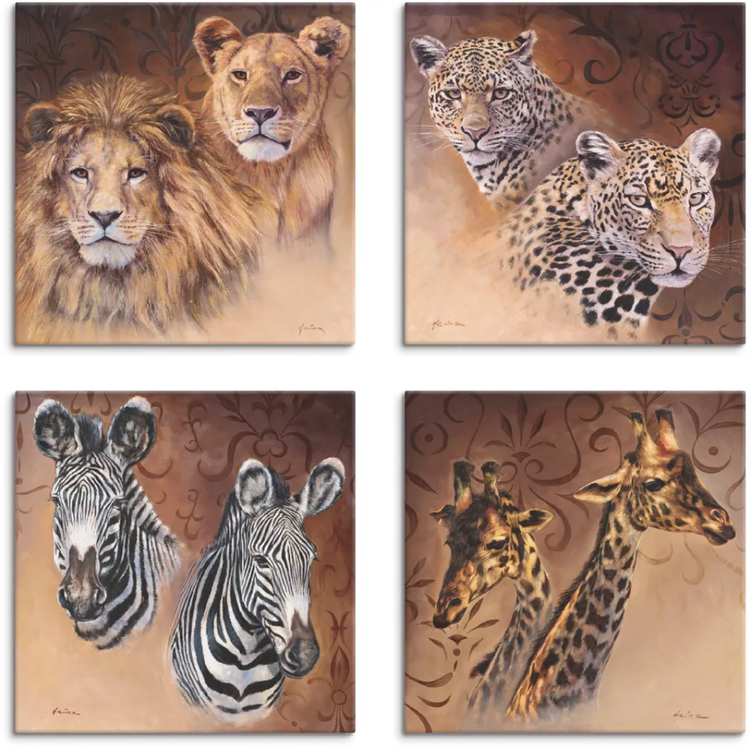 Artland Leinwandbild »Löwen Leoparden Zebra Giraffen«, Wildtiere, (4 St.) günstig online kaufen