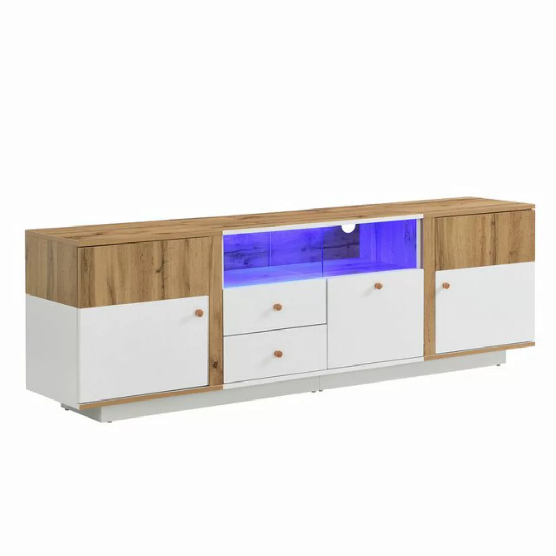 Rutaqian TV-Schrank Lowboard, TV-Schrank Glastrennwand mit LED-Lichteffekte günstig online kaufen