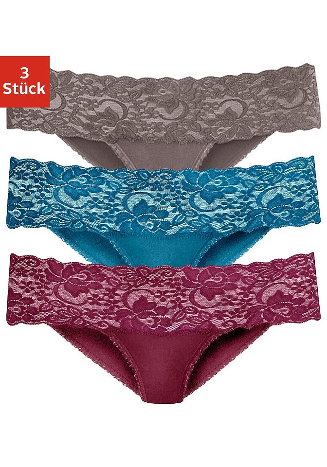 Vivance Brasilslip, (3er-Pack), aus elastischer Baumwolle mit floraler Spit günstig online kaufen