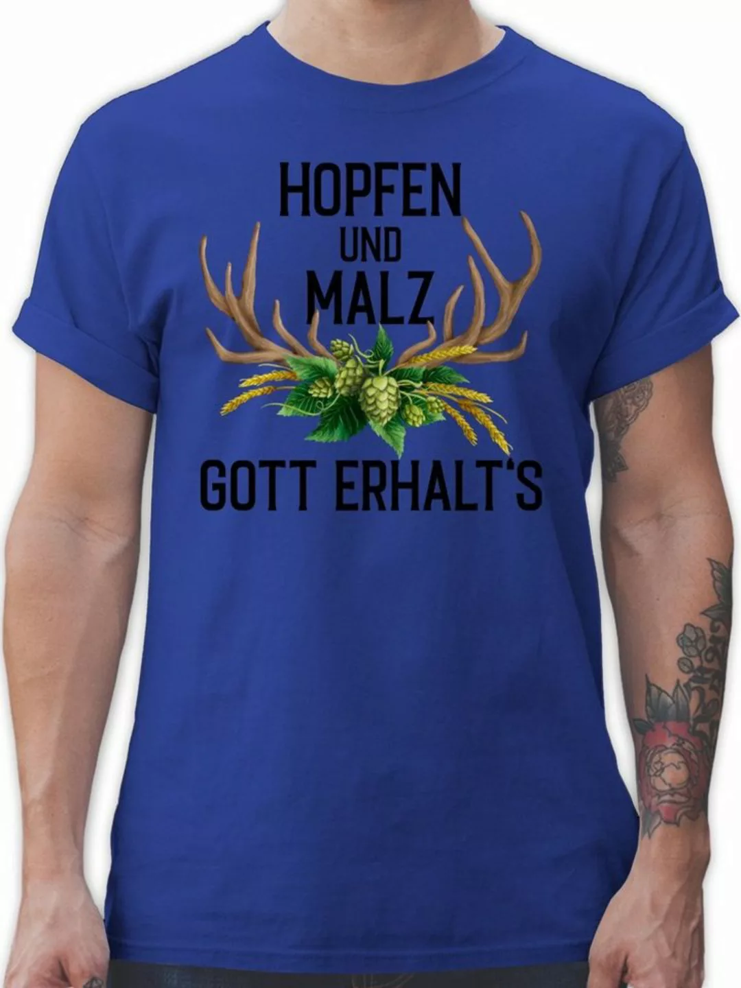 Shirtracer T-Shirt Hopfen und Malz Gott erhalt's - mit Geweih & Weizen Mode günstig online kaufen