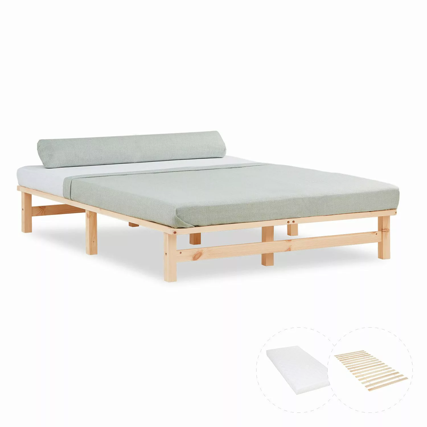 Homestyle4u Holzbett Jugendbett Palettenbett 140x200 mit Matratze Natur Fut günstig online kaufen