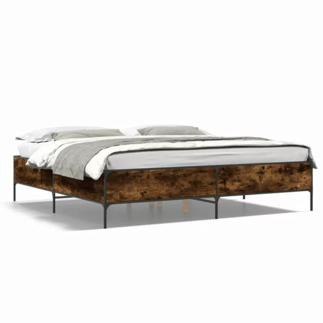 vidaXL Bett Bettgestell Räuchereiche 180x200 cm Holzwerkstoff und Metall günstig online kaufen