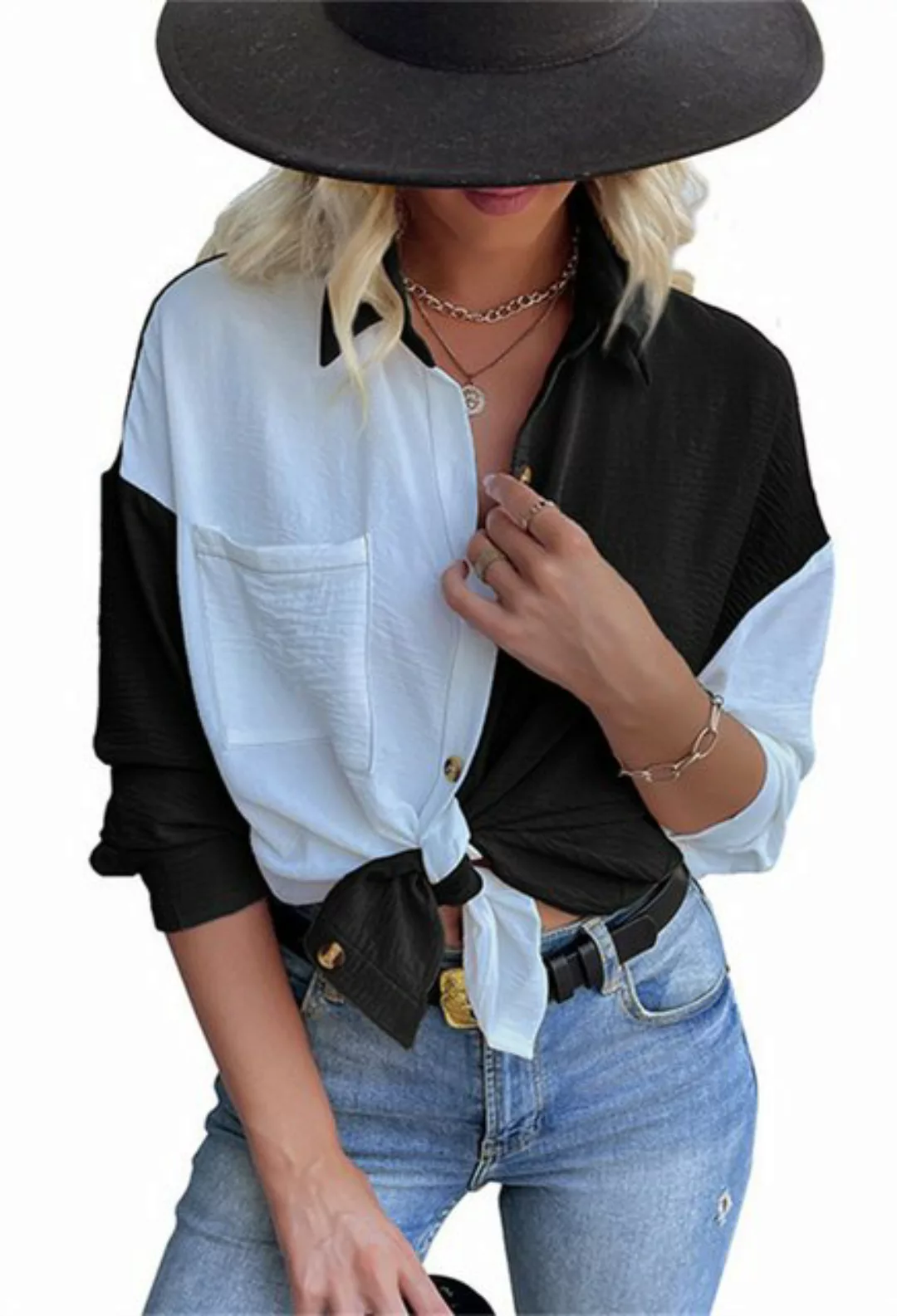 LOVGCCN Langarmhemd Herbst Casual Tops Clashing Shirt Hals Langärmeliges Co günstig online kaufen