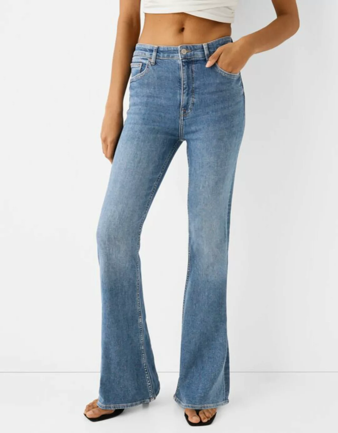Bershka Jeans-Schlaghose Damen 42 Ausgewaschenes Blau günstig online kaufen