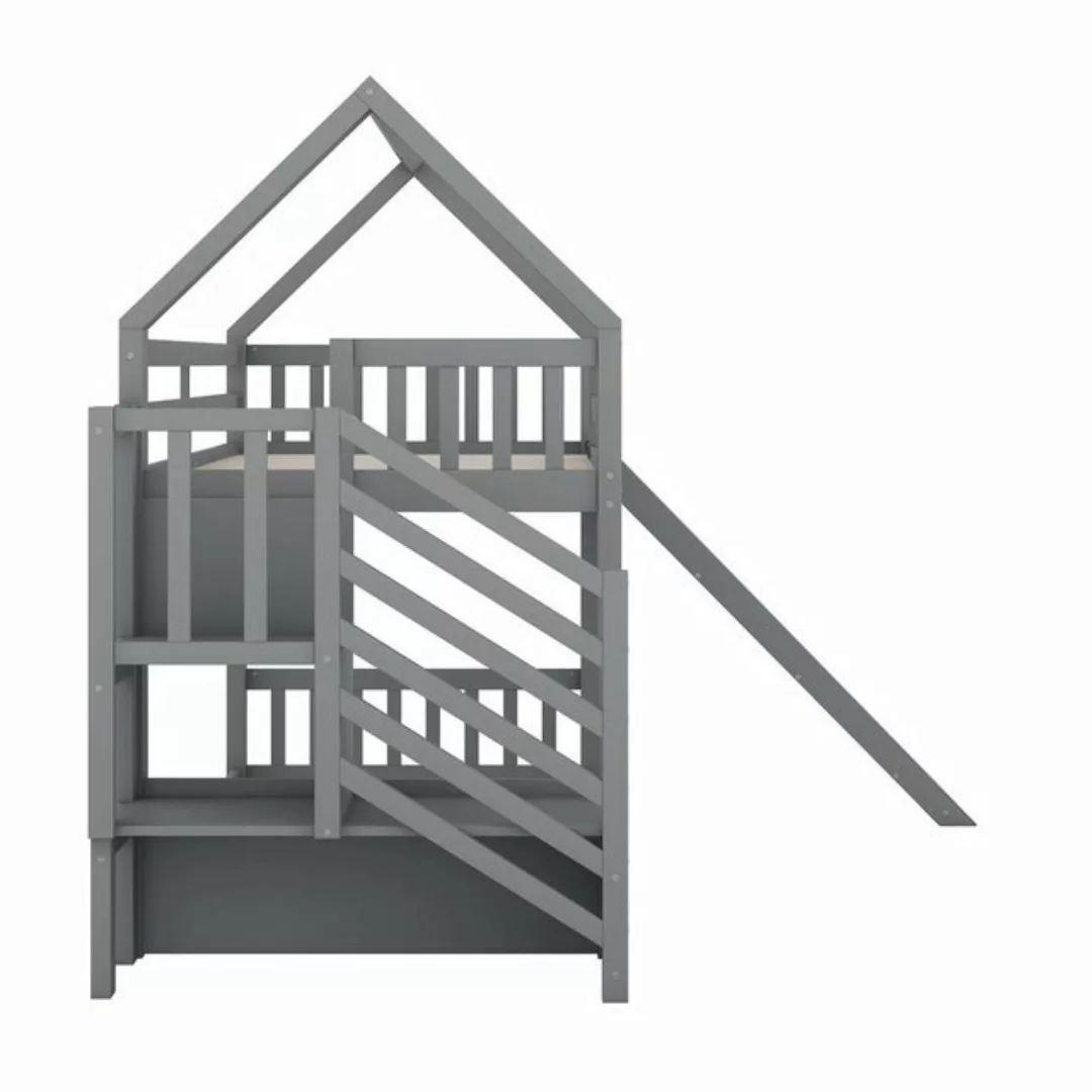 REDOM Bett Etagenbett Hausbett, Kinderbett mit Geländer (mit Stauraumtreppe günstig online kaufen