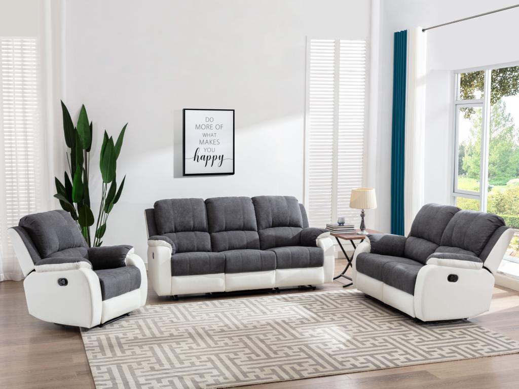 Relaxsofa 2-Sitzer - Microfaser & Kunstleder - Grau & Weiß - BRODY günstig online kaufen