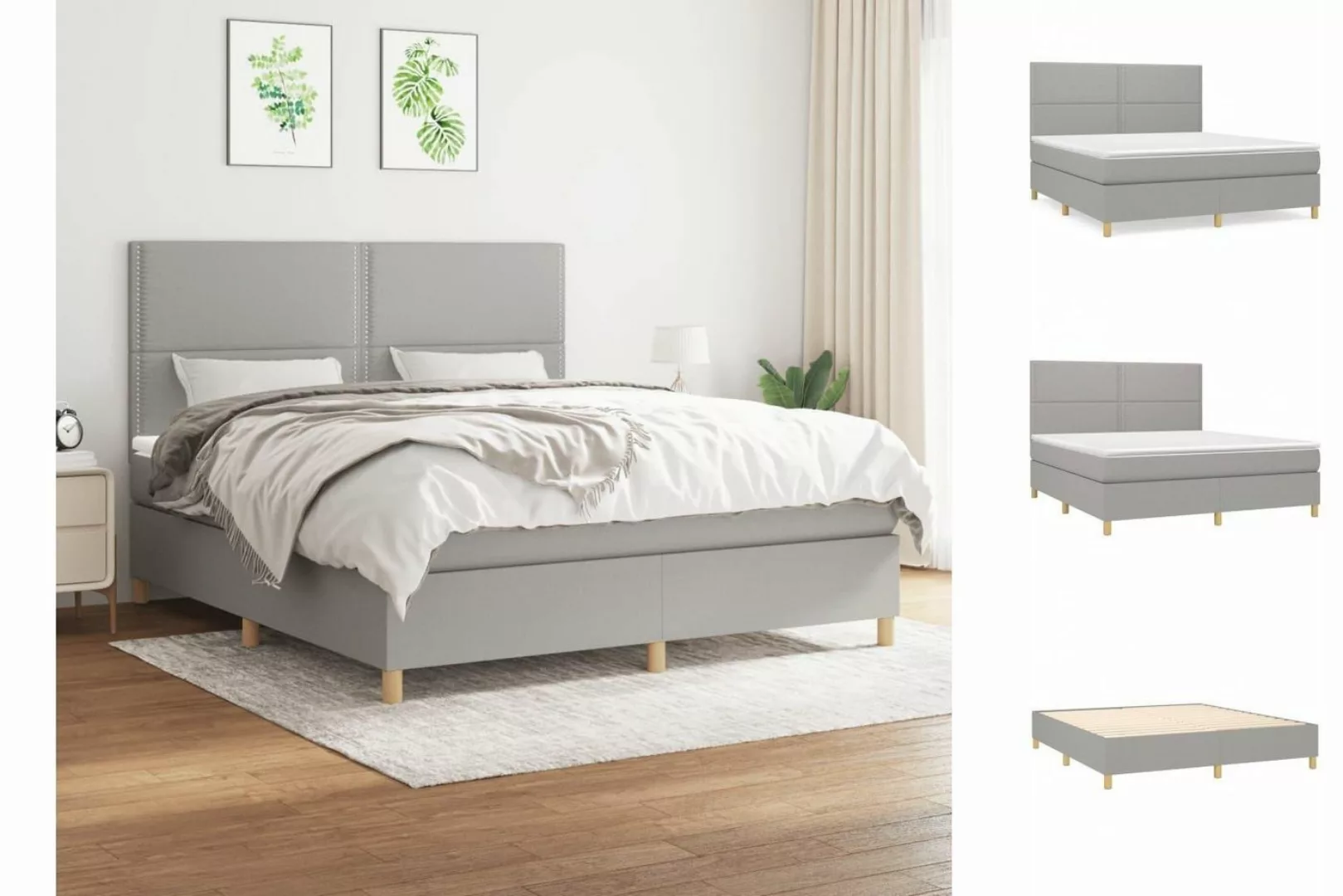 vidaXL Bettgestell Boxspringbett mit Matratze Hellgrau 160x200 cm Stoff Bet günstig online kaufen