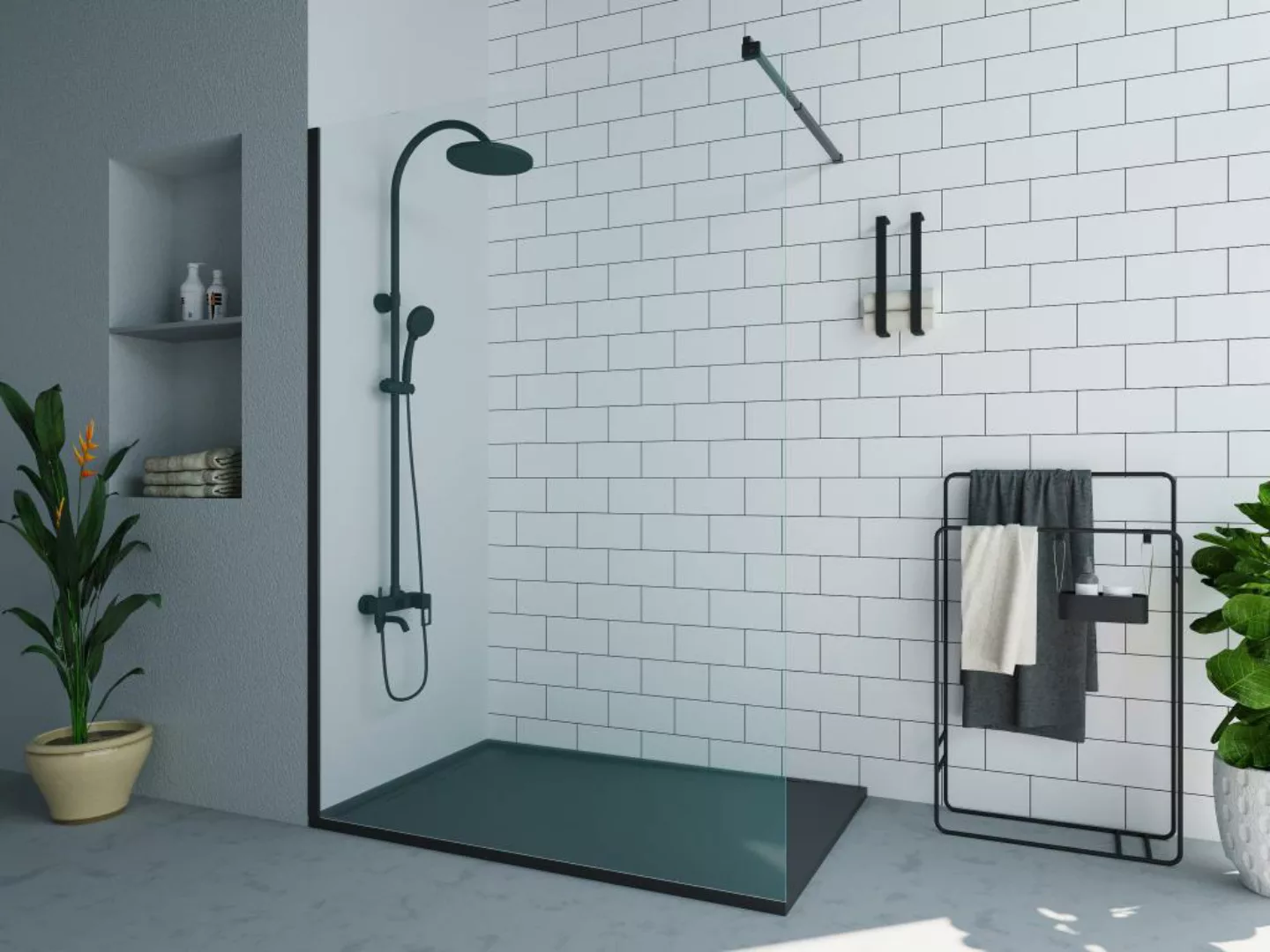 Duschtrennwand Seitenwand italienische Dusche - 140 x 200 cm - Schwarz matt günstig online kaufen